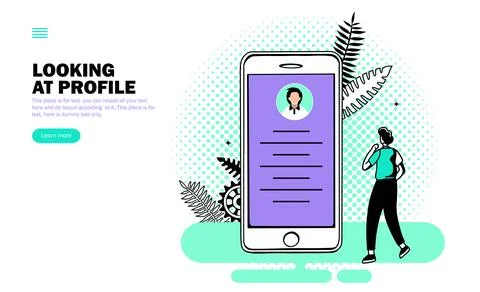 Man looking at profile on phone vector Stock-Illustration