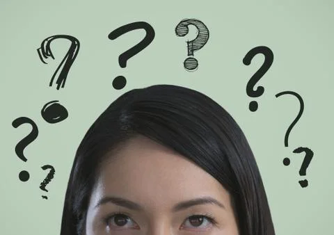 Man looking up at questionmarks Stock Photos
