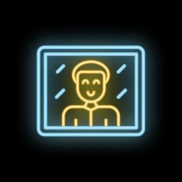 Man looking at reflection in mirror neon signboard icon Stock Illustration