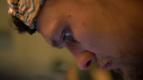 Man looking at the screen, close-up, side view Stock Footage 91627664