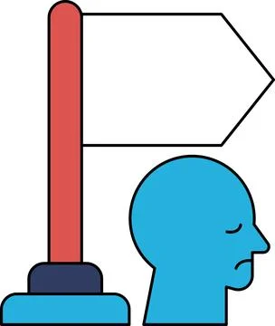 A man is looking at a sign that says "right" and is holding a flag Stock Illustration