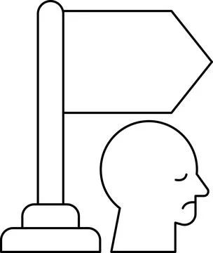A man is looking at a sign that says "right" and is holding a flag Stock Illustration