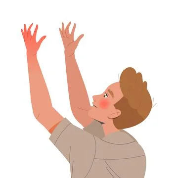 Man Looking at Something Interesting Raising Head and Outstretching His Arms Stock Illustration