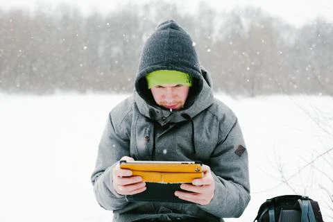 Man looking at Tablet Stock Photos
