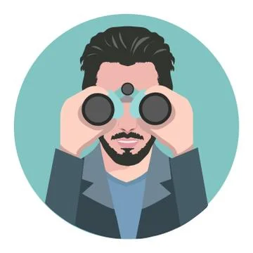 Man looking through binoculars Stock Illustration