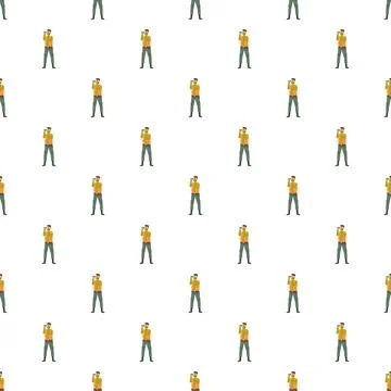 Man looking through binoculars repeating seamless pattern Stock Illustration