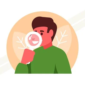 Man-looking-through-a-magnifying-glass Stock Illustration