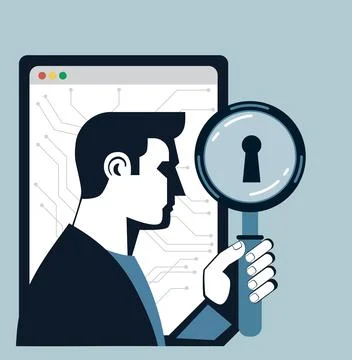 Man looking through a magnifying glass Stock Illustration
