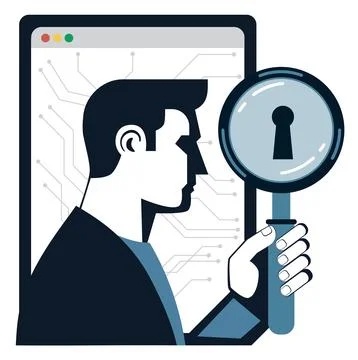 Man looking through a magnifying glass Stock Illustration