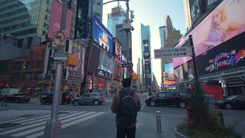 Man looking up at Times Square NYC Stock Footage 151767776