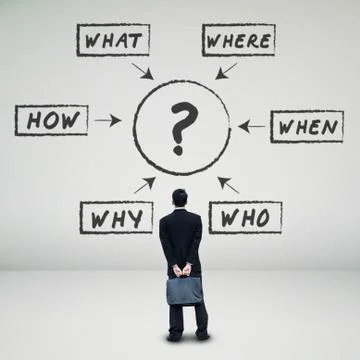 Man looking at various questions Illustrazione stock