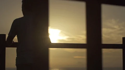 Man looking at view while standing in balcony during sunset Stock-Footage 85817879