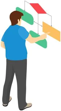 Man looking at whiteboard with schemes vector, programmer examining charts and Stock Illustration