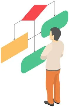 Man looking at whiteboard with schemes vector, programmer examining charts and Stock Illustration