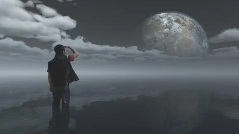 The man is looking at the world Stock Illustration