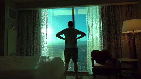 Man looks at a beautiful view in Las Vegas in slow motion 120fps Video stock 166237152