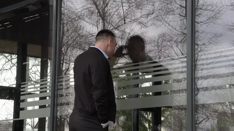 A man looks in an empty and closed cafe Stock Footage 126554489