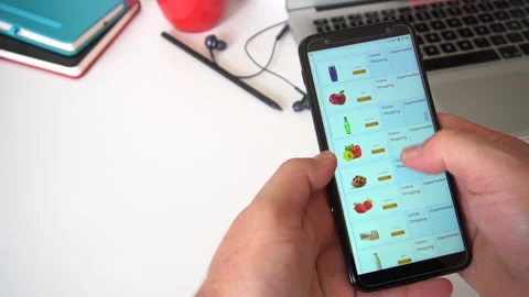 Man Looks At The Fruit or vegetable Goods In The Online Supermarket, Stock Footage 145676922