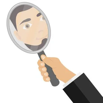 A man looks in the mirror. Reflection of the man in the mirror. Stock Illustration