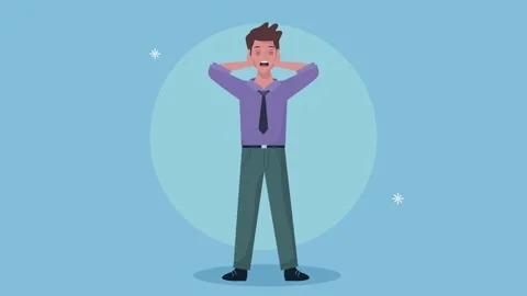 Man looks stressed with hands on head in panic or overwhelm against plain b.. 스톡 동영상 333606149