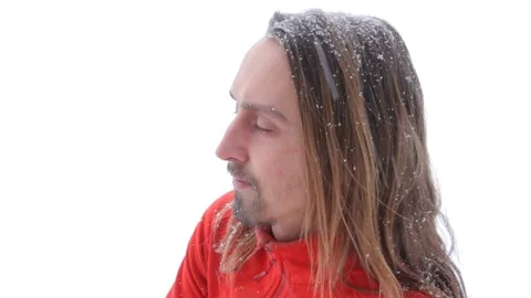 The man looks thoughtfully into the distance. Winter Stock Footage 85001126