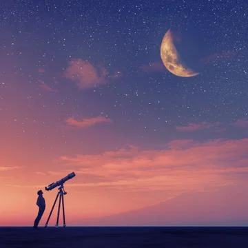 Man looks through a telescope Stock-Illustration