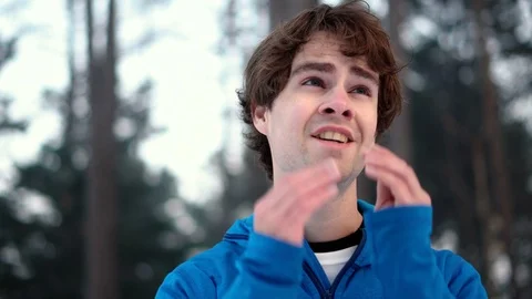 Man Lost in Forest during Cold Winter Stock Footage 101009263