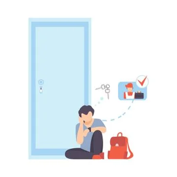 The man lost his keys and calls a locksmith vector illustration Stock Illustration