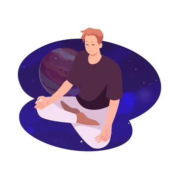 Man in lotus posture makes calm breathing exercise and meditation on space Stock Illustration