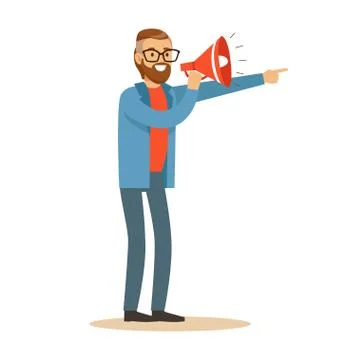 Man with loudspeaker controls filming process Stock Illustration
