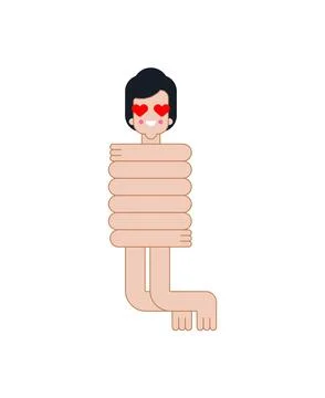 Man in love with herself. guy loves herself and hugs herself. Self love conce Stock Illustration