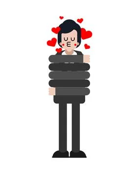 Man in love with herself. guy loves herself and hugs herself. Self love conce Stock Illustration