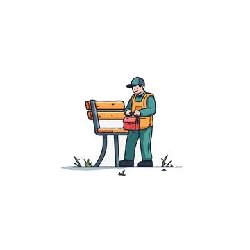 Man with lunchbox by park bench creating an isolated scene with an air of s.. Ilustração Stock