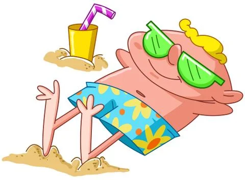 Man lying on beach Stock Illustration
