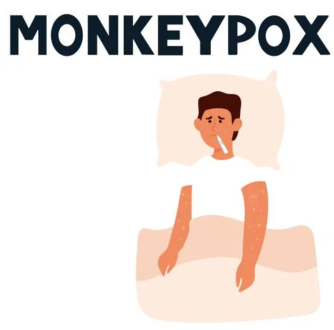Man lying in bed with monkeypox Stock Illustration