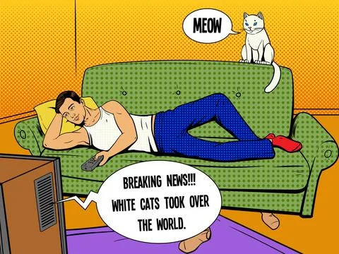 Man lying on couch watching TV comic book style Stock Illustration