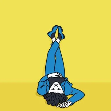 Man lying on floor turn upside down Stock Illustration