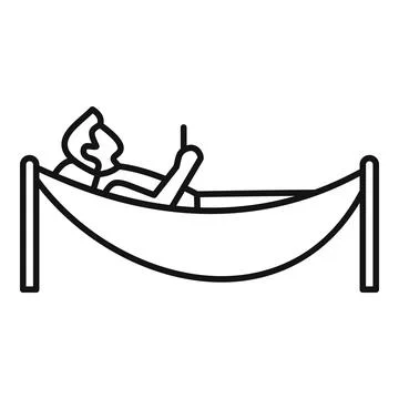 Man lying in hammock using mobile phone, enjoying summer vacation Stock Illustration