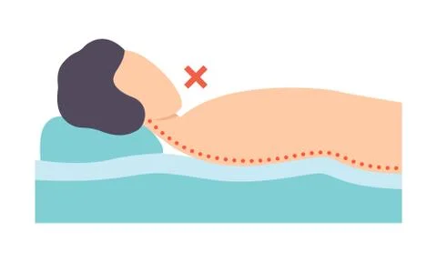 Man lying on his back, incorrect sleeping posture for neck and spine, unhealthy Stock Illustration