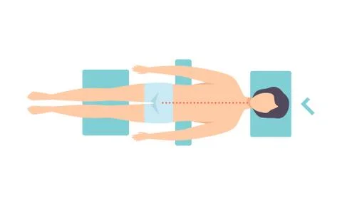 Man lying on his back, view from above, correct sleeping posture for neck and Stock Illustration