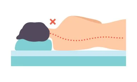 Man lying on his side, incorrect sleeping posture for neck and spine, unhealthy Stock Illustration