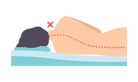 Man lying on his side, seen from behind, incorrect sleeping posture for neck and Stock Illustration