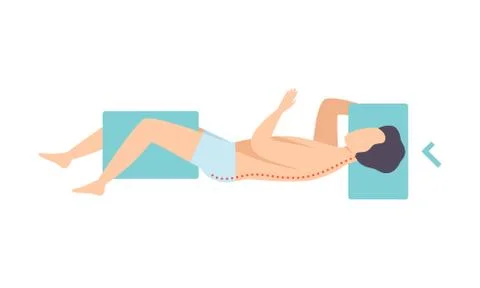 Man lying on his side, view from above, correct sleeping posture for neck and Stock Illustration