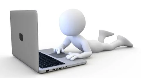 Man lying with a laptop Illustrazione stock