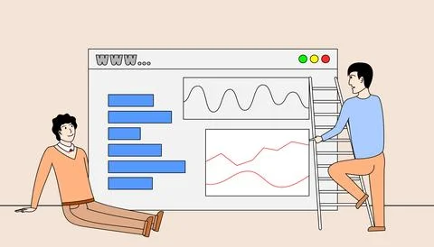Man lying looking at a board containing data and diagrams. Stock Illustration