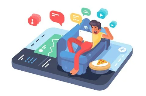Man lying on sofa with tablet Stock-Illustration