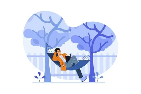 Man Lying On Tree Swing Stock Illustration