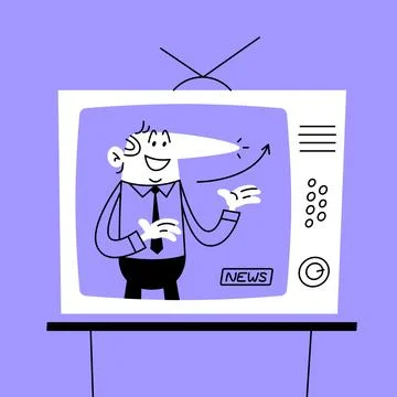 The man is lying from the TV screen. The economic crisis. Doodle vector ill.. Stock Illustration