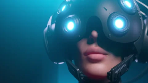 Man machine close-up look around Stock Footage 291921595