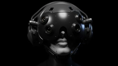 Man machine close-up look around Video stock 291921707